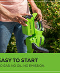 Person inserting battery in 40V Cordless Hedge Trimmer With 24-Inch Steel Blades 1-Inch Cutting Capacity 2Ah Battery And USB Charger Included.