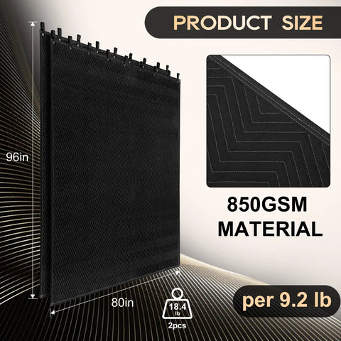 Heavy Duty Sound Dampening Acoustic Blankets 2 Pack 96 X 80 Inches 850 Gsm Solid Build Game Changer No Fluff Echo Control for Podcast Studio showing grommeted mount