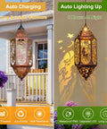 12.4 Inch Solar Outdoor Lanterns Waterproof Garden Lights With Moon And Star Cutouts, Hanging Patio Backyard Decor