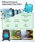 Pond Fountain Pump Kit With RGB Lights And Remote Control Low Noise No Fuss Submersible 660GPH Water Pump with flow valve