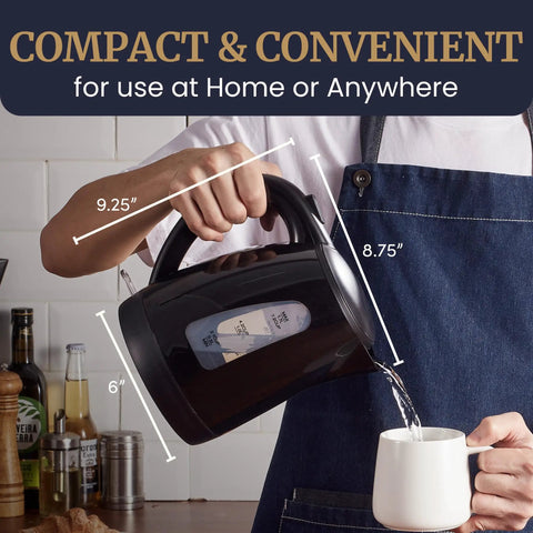 Fast Boil 1.7L Electric Tea Kettle With 1500W Power BPA Free Auto Shut Off pouring water into a cup in kitchen setting