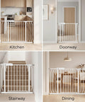 Narrow Baby Gate For Small Dogs 24 Inch White Pressure Mounted Indoor Safety Auto Close Walk Through Metal Gate in kitchen doorway