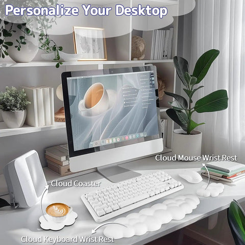 Cloud Wrist Rest Keyboard Pad With Memory Foam And PU Leather For Palm Support on a modern desk setup