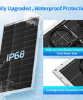 400W Monocrystalline Solar Panel Kit With Four 100W Panels 18V Output showing IP68 waterproof features and drainage design