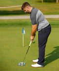 Golfer using 12 Inch Golf Putting Mirror Training Aid For Indoor Or Outdoor Practice That Helps You Align, Improve Swing Path, And Build Confidence, Right Or Left Handed, Game Changing Feedback On Every Green on grass