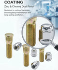 Upgrade Your Ride With 5 Pack 1/2 Inch 20 Taper Wheel Studs And Lug Nuts Kit High Strength Tire Bolts To Replace Old Worn Out Parts For Most Cars In Sweet Gold Finish, gold and chrome anti-corrosion studs and lug nuts