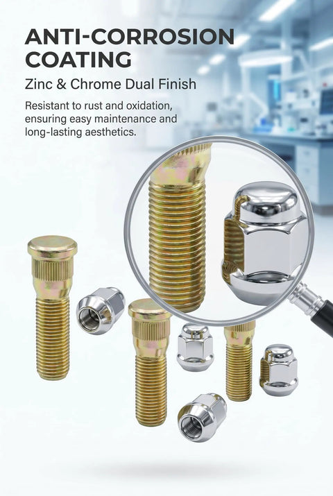 Upgrade Your Ride With 5 Pack 1/2 Inch 20 Taper Wheel Studs And Lug Nuts Kit High Strength Tire Bolts To Replace Old Worn Out Parts For Most Cars In Sweet Gold Finish, gold and chrome anti-corrosion studs and lug nuts