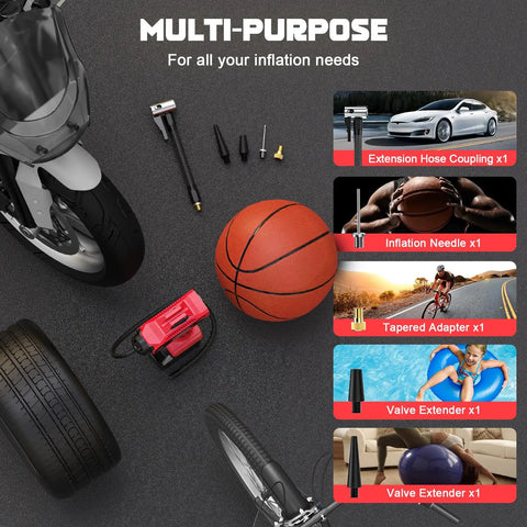 Cordless Tire Inflator With Digital Pressure Gauge And 160 PSI Portable Air Pump For Cars Motorcycles Bikes And Balls Tool Only Battery Not Included Compatible With Milwaukee 18V Batteries, with hose adapters and ball needle