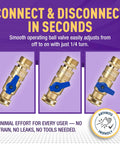 Easy Connect Garden Hose Quick Connect Fittings With Ball Valve Three Quarter Inch Solid Brass GHT Compatible display