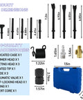 Beast Mode Heavy Duty Air Hammer Kit With 13 Attachments for auto body repair, including accessories and tool dimensions shown.