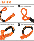 Instructions for using Heavy Duty Orange Uhmwpe Soft Shackle Half Inch X 22.83 Inch Reinforced Sleeve High Strength Tow Strap.