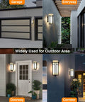 Modern Outdoor Wall Light With Frosted Glass, Aluminum Exterior Lantern For House, Garage, Porch And Carport, Weatherproof And Rust Resistant Die Cast Build, Easy Mount, Soft Brightness For Chill Evenings shown in various outdoor settings