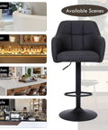 Swivel Adjustable Faux Leather Bar Stools Set Of 2 With Armrests Dope Modern Upholstered Counter Chairs For Home Bar