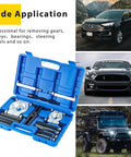 Heavy Duty 5 Ton Bearing Puller Set, 14 Piece Separator Kit With 2 Inch And 3 Inch Bearing Splitters, shown in blue case with cars