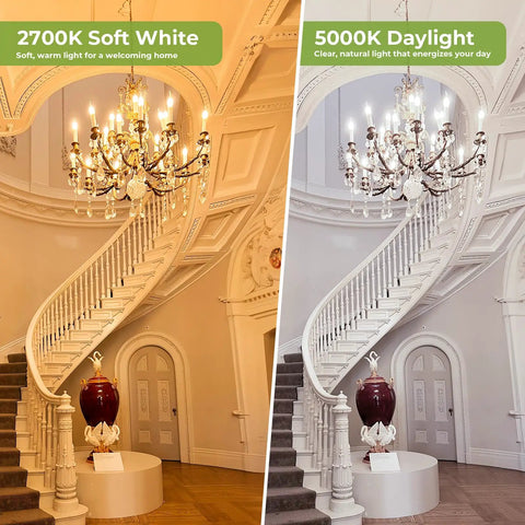 Chandelier with Candelabra LED Filament Bulbs Dimmable 60W Equivalent For Chandelier Lighting Soft White 2700K 500LM CA10 Flame Tip