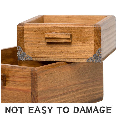 Eight Piece Jewelry Box Corner Protectors Set, Vintage Zinc Alloy Triangle Edge Guards with lace design on wooden boxes