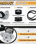 Product image showing Mercedes-Benz Serpentine Belt Kit with drive belt tensioner, idler pulley, and serpentine belt 6PK2404.