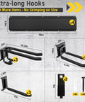 Dimensions and components of 64 Inch Garage Wall Tool Organizer With 900 Lb Heavy Duty Steel Rack 12 Longer And Thicker Hooks Plus 2 Straps