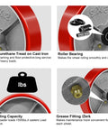 Heavy Duty 8 Inch Caster Wheels Set of 2 for Carts and Toolbox Replaceable One Half Inch Bore Polyurethane on Cast Iron Wheel