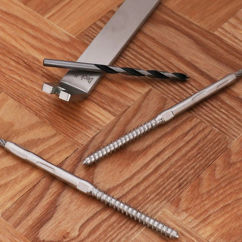 Left And Right Handed Thread Lag Screws For One Eighth Inch Decking Cable Railing Kit Hardware Non Turnbuckle System on wood