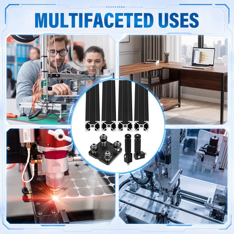 7 Pack 400mm Aluminum Extrusions With V Slot Gantry Rails, Rod Plates, Wheel Modules, And Universal 90 Degree Foldable Motorcycle And Bicycle Folding Foot Pegs For DIY 3D Printer And CNC Machine Projects used in CNC, 3D printer, desk, and laser setups