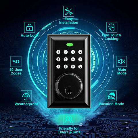 Keypad Deadbolt Electronic Keyless Double Door Lock Set with handle for easy home office and hotel access, featured functions