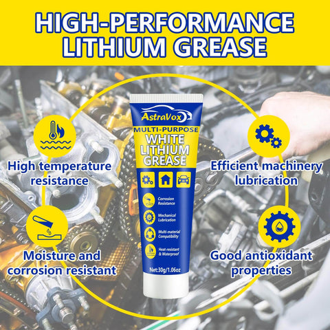 White Lithium Grease with Brush, 1oz tube, ideal for hinges, bearings, gears, waterproof, heat resistant lubricant for various uses