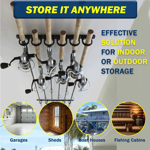 Ceiling Mount Fishing Rod Holder For Six Rods Ultimate Garage Storage And Easy Access Organization For Rods And Reels