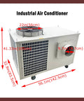 Built Tough Industrial Spot Cooler And Portable Air Conditioner Pumping Out Serious Chill With 61000 Btu Capacity And 7200 Watt Three Phase System For Warehouses Factories Stores, side view showing dimensions.