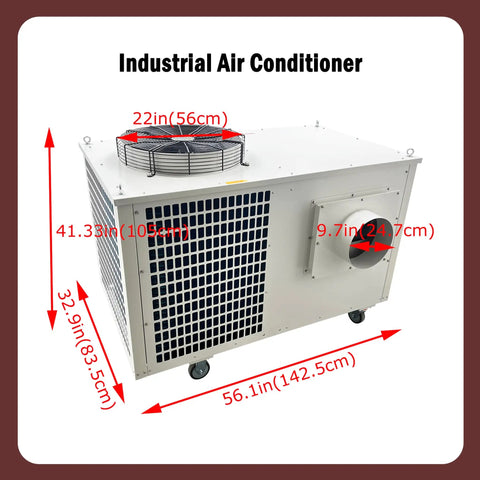 Heavy Duty Industrial Portable Air Conditioner Commercial Spot Cooler For Warehouses Factories 6000 Watt Three Phase high volume image with dimensions.
