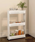 Three Tier Rolling Cart For Narrow Spaces With Slide Out Shelves Space Saving Kitchen And Bathroom Organizer Mobile Laundry And Pantry Storage Cart For Small Homes Five Inch Wide Slim Shelf Cart with jars