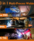 3 In 1 MIG Welder With Flux Core Lift TIG And Stick Welding 140A Portable 110V IGBt Inverter illustrating multi-process use