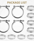 3 Inch V Band Clamp Kit Four Pack For Exhaust Systems With 304 Stainless Steel T Bolt Flanges Male And Female Adapters