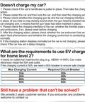 Troubleshooting and setup guide for Go To Level 2 EV Charger For All North American EVs with FAQ and circuit requirements.