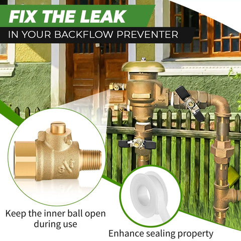 Two Pack 1/8 Inch Male To 1/4 Inch Female Test Cock Kit With Brass Body And PTFE Sealant Tape installed in backflow preventer