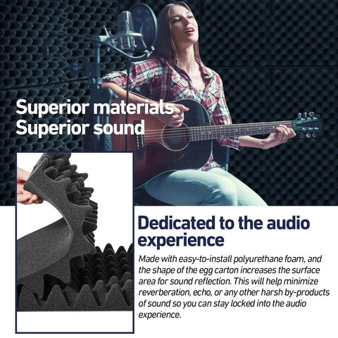 Tight 60 Pack Acoustic Foam Panels Hella Thick Sound Proof Wall Padding 12 X 12 X 2 Inches High Density Noise Dampening Tiles in use.