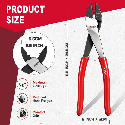 Built Tough Heavy Duty Wire Crimpers And Cutter For 10 To 22 Awg Terminals with red handles for maximum leverage and reduced hand fatigue.