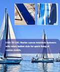 Sailboats on water with insets showing marine canvas twist-lock fasteners for canvas eyelets with rotary button style.