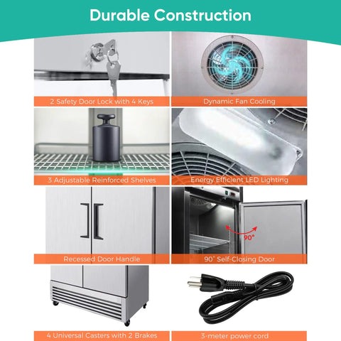 Durable features of Top Shelf Heavy Duty Commercial Upright Freezer With Four Solid Doors And Slick Stainless Steel Construction 44.5 Cu Ft.