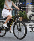 Person riding Beast 750W Peak Electric Mountain Bike With 48V Battery And 22 MPH Top Speed, featuring ergonomic design, 26 inch black and yellow frame.
