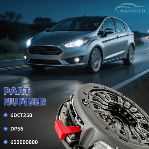 Beefed Up 6DCT250 DPS6 Dual Clutch Transmission Drum Kit For Ford Focus 2011-2019, showing part of kit and car.