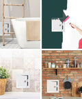 Top Shelf 6X6 Inch White Metal Lockable Wall Access Panel used in bathroom, kitchen and painted wall settings.