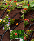 240 Piece Drip Irrigation Kit For Quarter Inch Tubing Includes Misting Nozzles Drippers Stakes Tees Elbows Plugs And More For Easy Diy Garden Irrigation System Upgrade shown in use with garden flowers