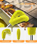 13 Foot Gutter Cleaning Tool From The Ground With 3 In 1 Gutter Cleaner Replaceable Brush shown cleaning leaves from gutter