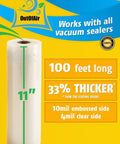 11 Inch By 100 Foot Vacuum Sealer Bags Rolls With Dispenser Cutter, BPA Free 4 Mil Thick, features and dimensions shown