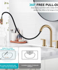 Sleek Champagne Bronze Pull Down Bathroom Faucet Featuring Twin Handles And Flexible Spray Wand delivering heavy duty performance in a modern sink.