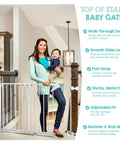 Extra Wide 29 To 43 Inch Walk Through Baby Gate for stairs with hardware mount, banister kit, safe gate for toddlers and pets