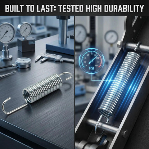 Hassle Free Two Pack 3-5/8 Inch Recliner Tension Spring Replacement showing high durability in testing with pressure gauge.