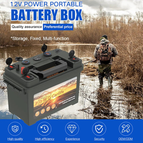 Waterproof Battery Box For 30Ah 20Ah And 10Ah Battery Packs With Anderson Plug And Dual QC3 PD Fast Charge 12V in outdoor setting