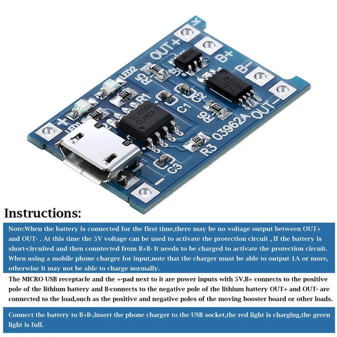 40 Pack 5V Micro USB Lithium Battery Charging Module With BMS Protection Board Over Discharge Guard For DIY Electronics showing circuit board details.